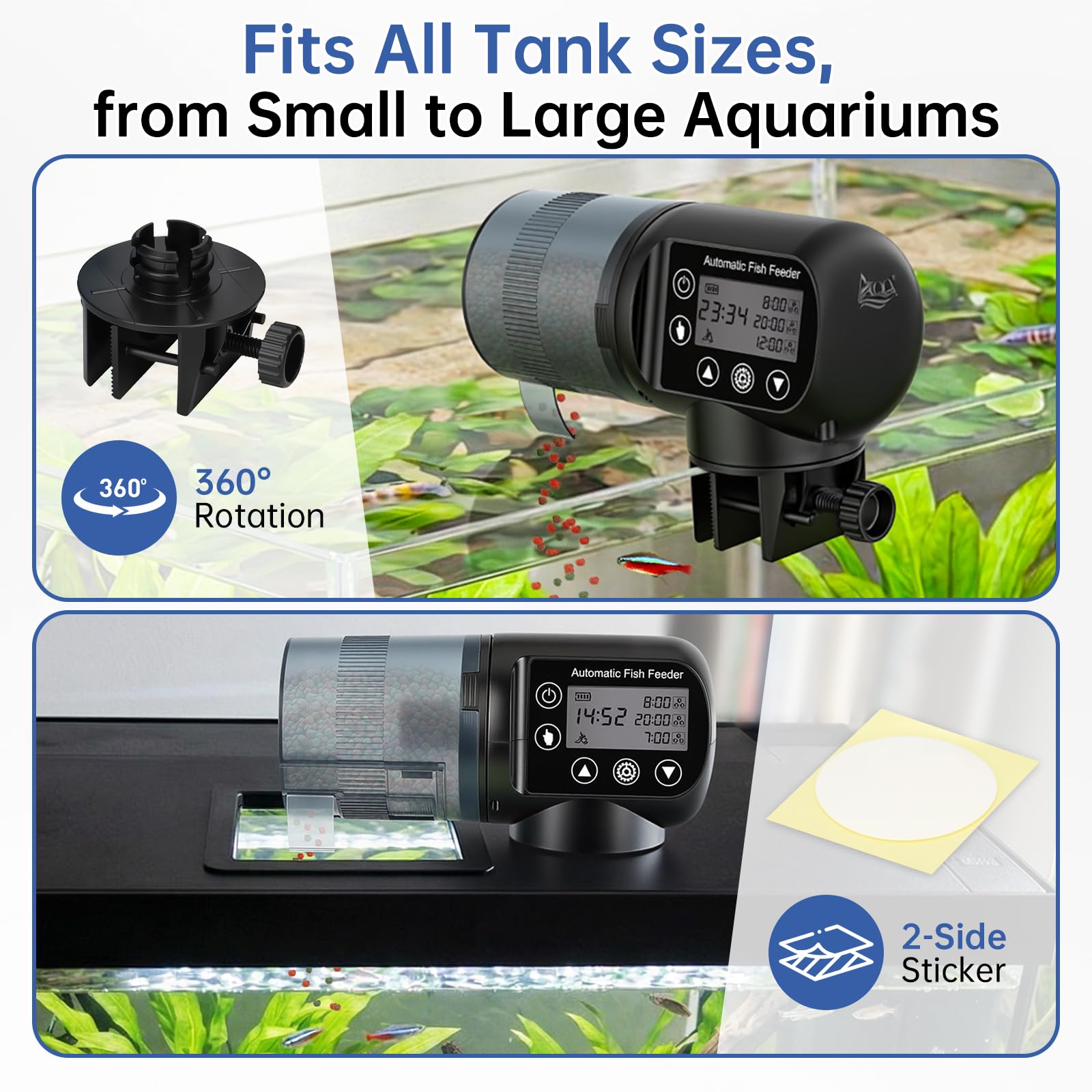 AQQA mounted on tank setup suitable for small and large aquariums