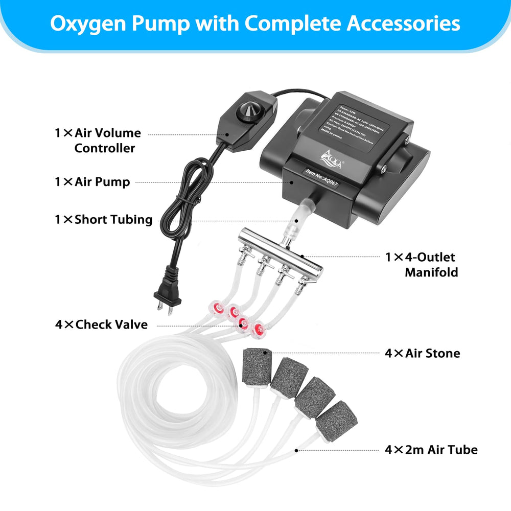 AQQA bundled accessories enable immediate setup with four outlets and air stones.
