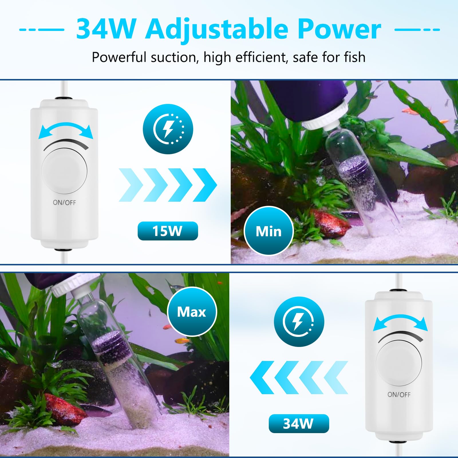 AQQA DC Cleaner adjustable flow dial for delicate habitats.