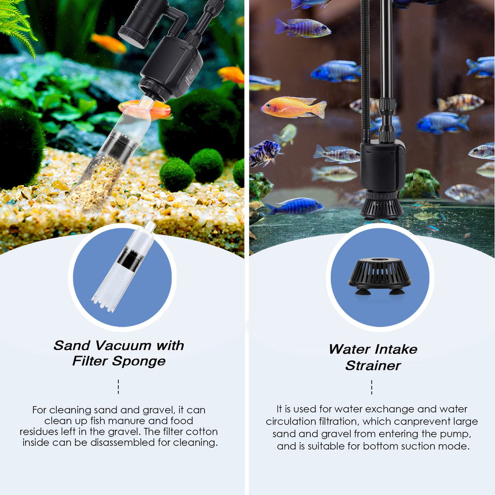 AQQA 320GPH water pump powers quick water changes.