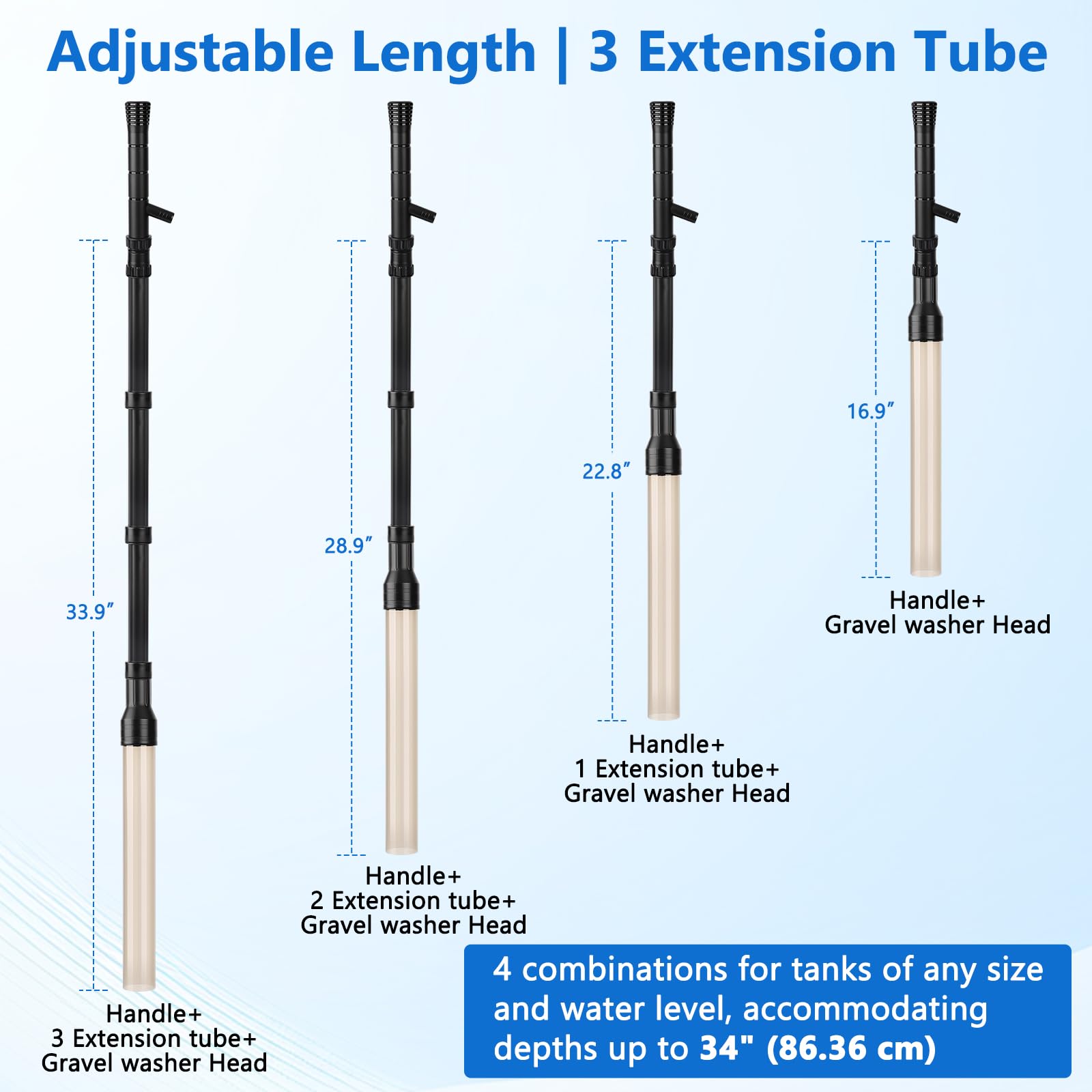 AQQA 2m water hose enables thorough tank cleaning.