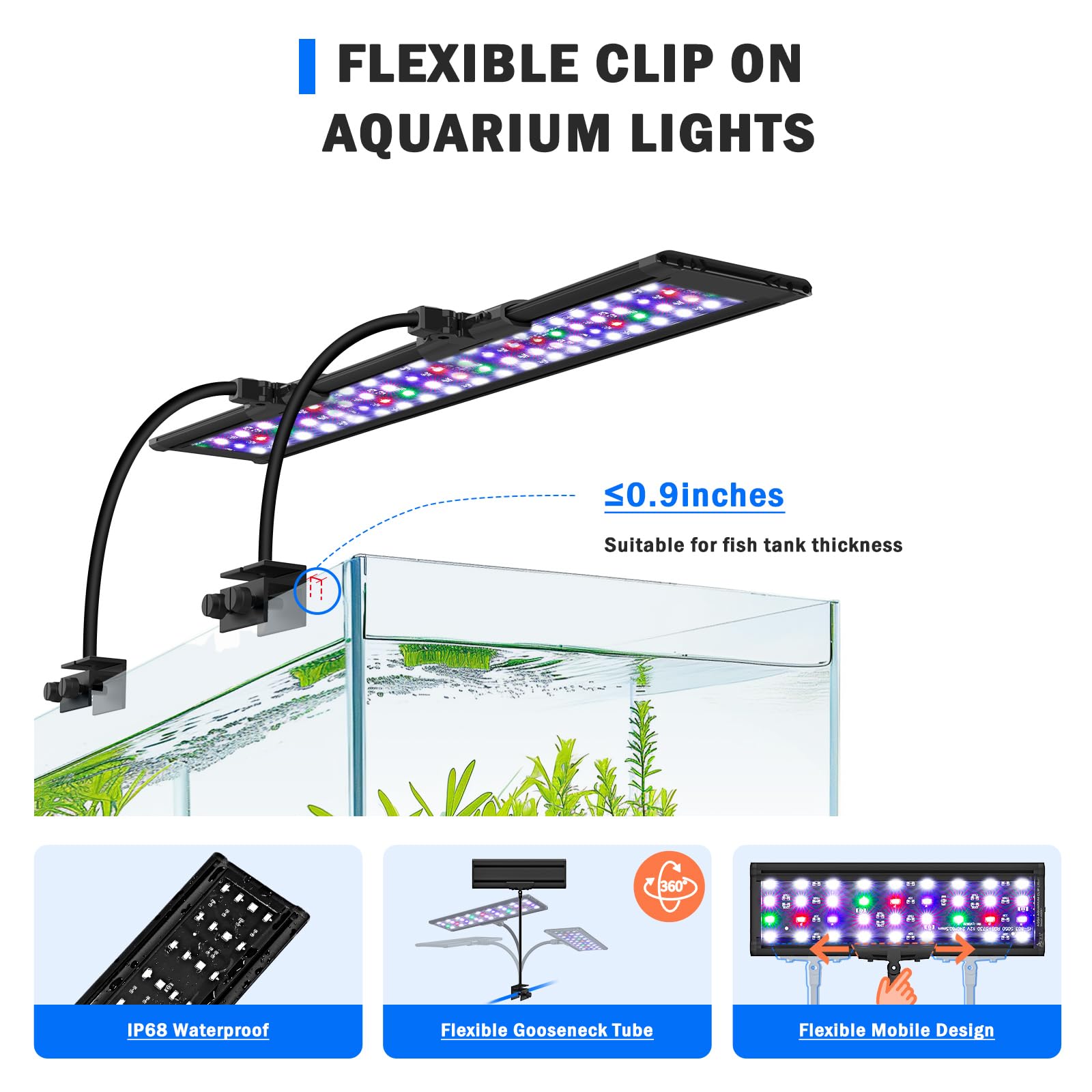 AQQA 360 gooseneck provides flexible angle adjustment.