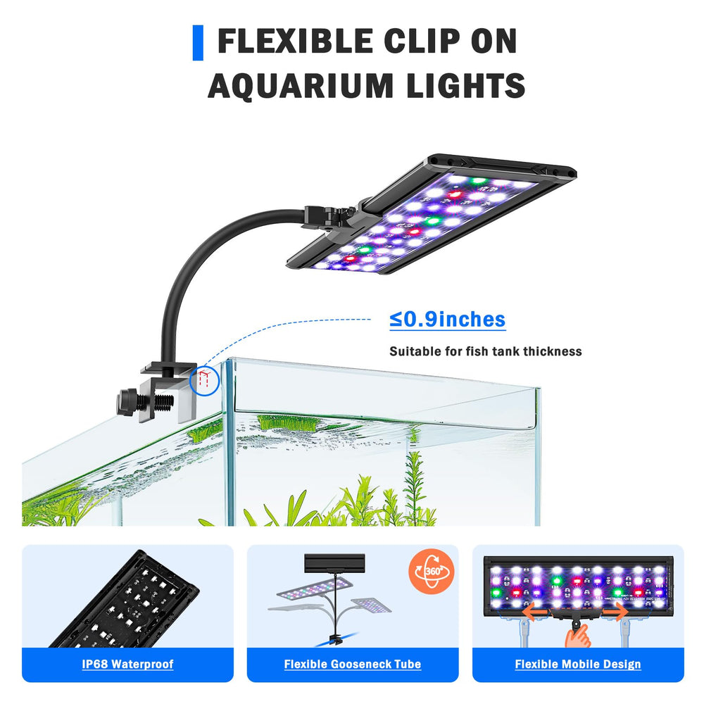 AQQA LED aquarium light gooseneck with flexible positioning for precision.