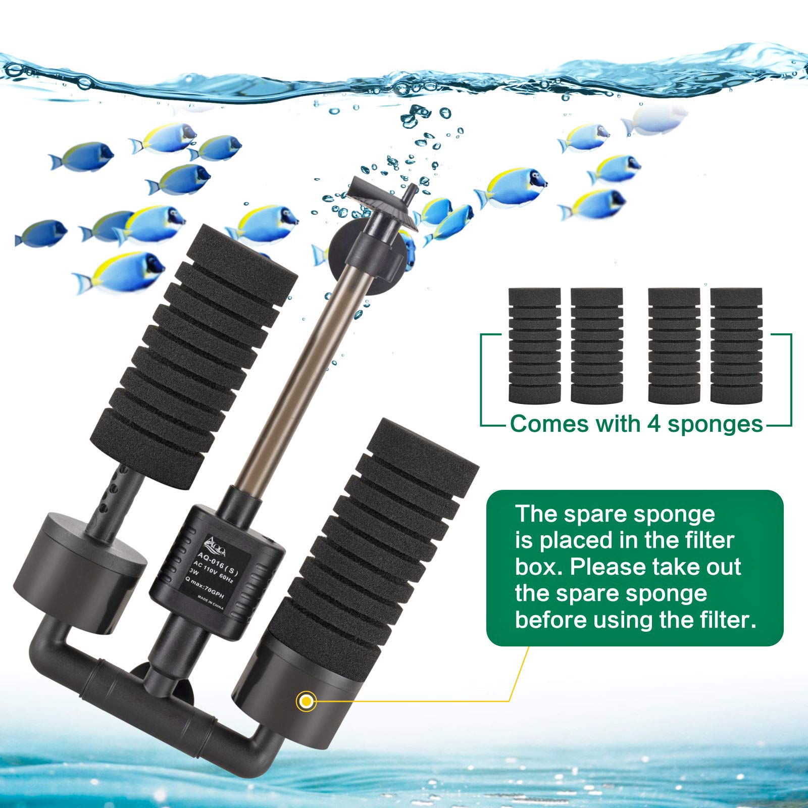 AQQA quiet motor delivering nearly silent filtration.