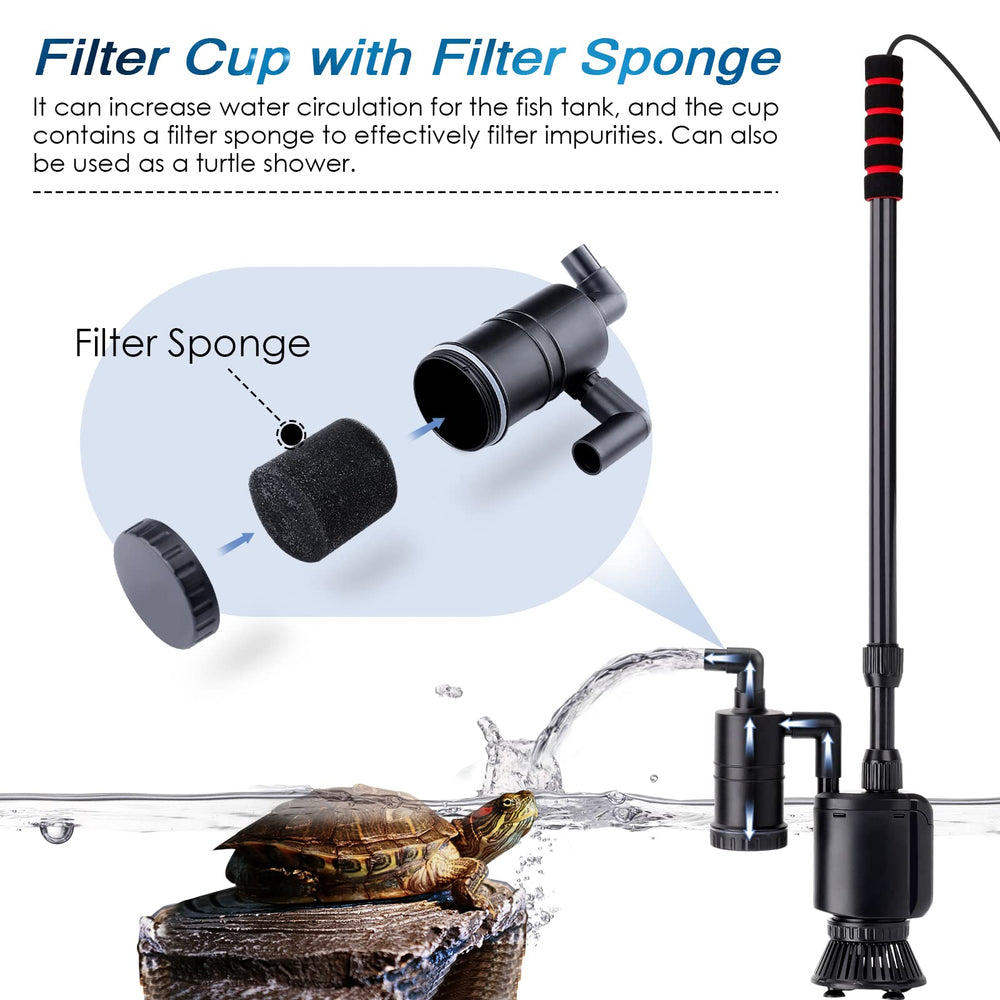 AQQA sand vacuum with filter sponge cleans substrate effectively.