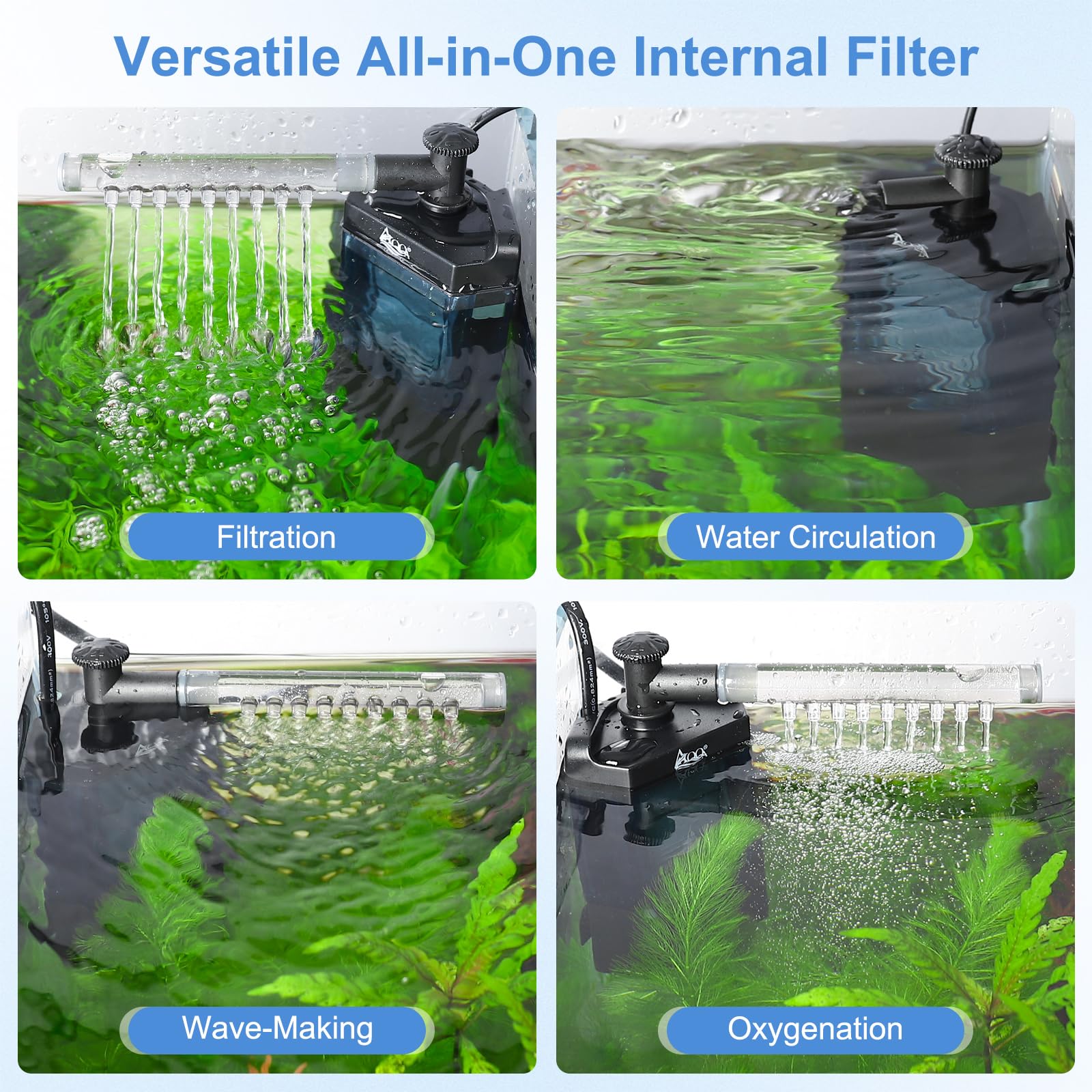 AQQA submersible pump operates quietly for a peaceful tank environment.