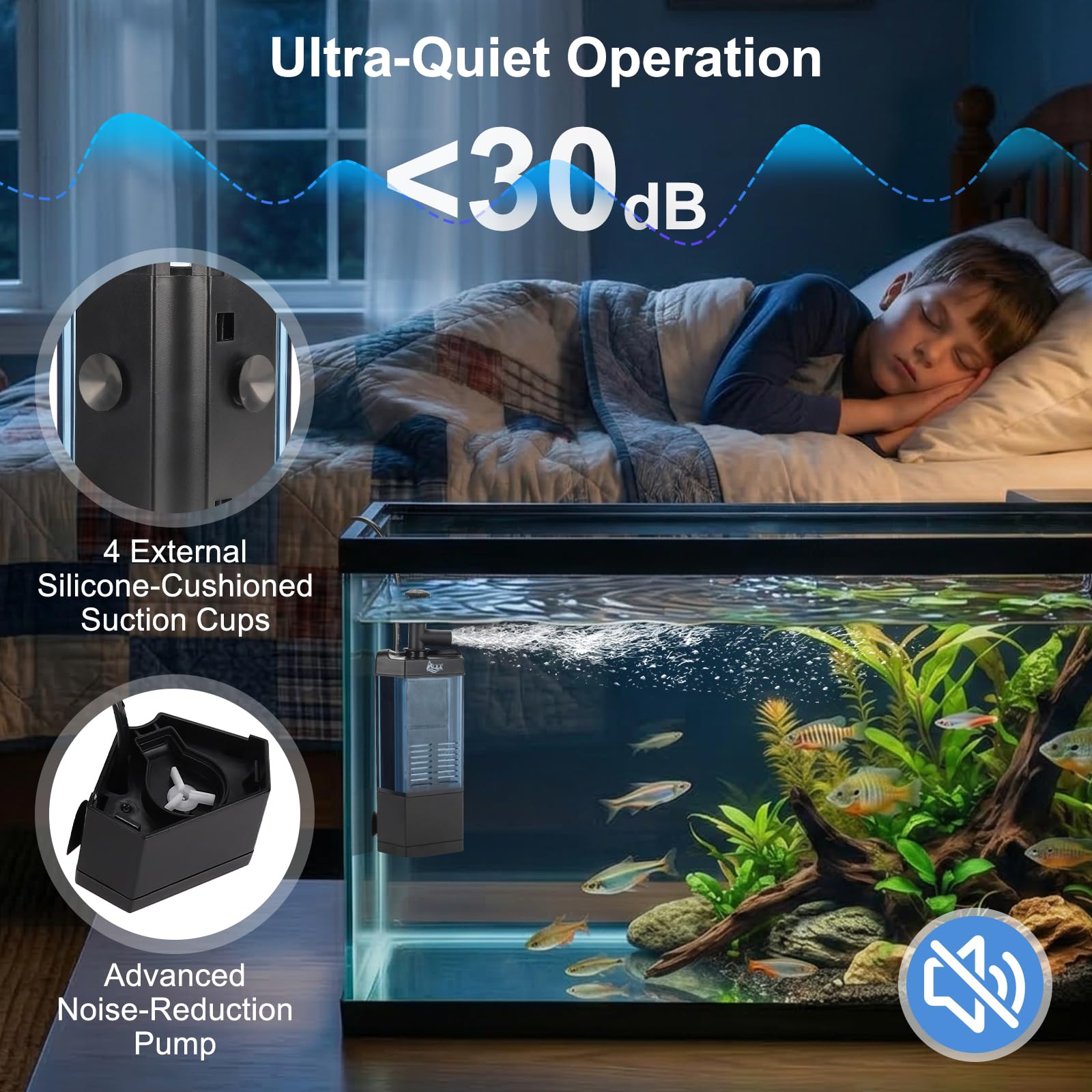 AQQA ultra-quiet operation minimizes noise in homes and offices.