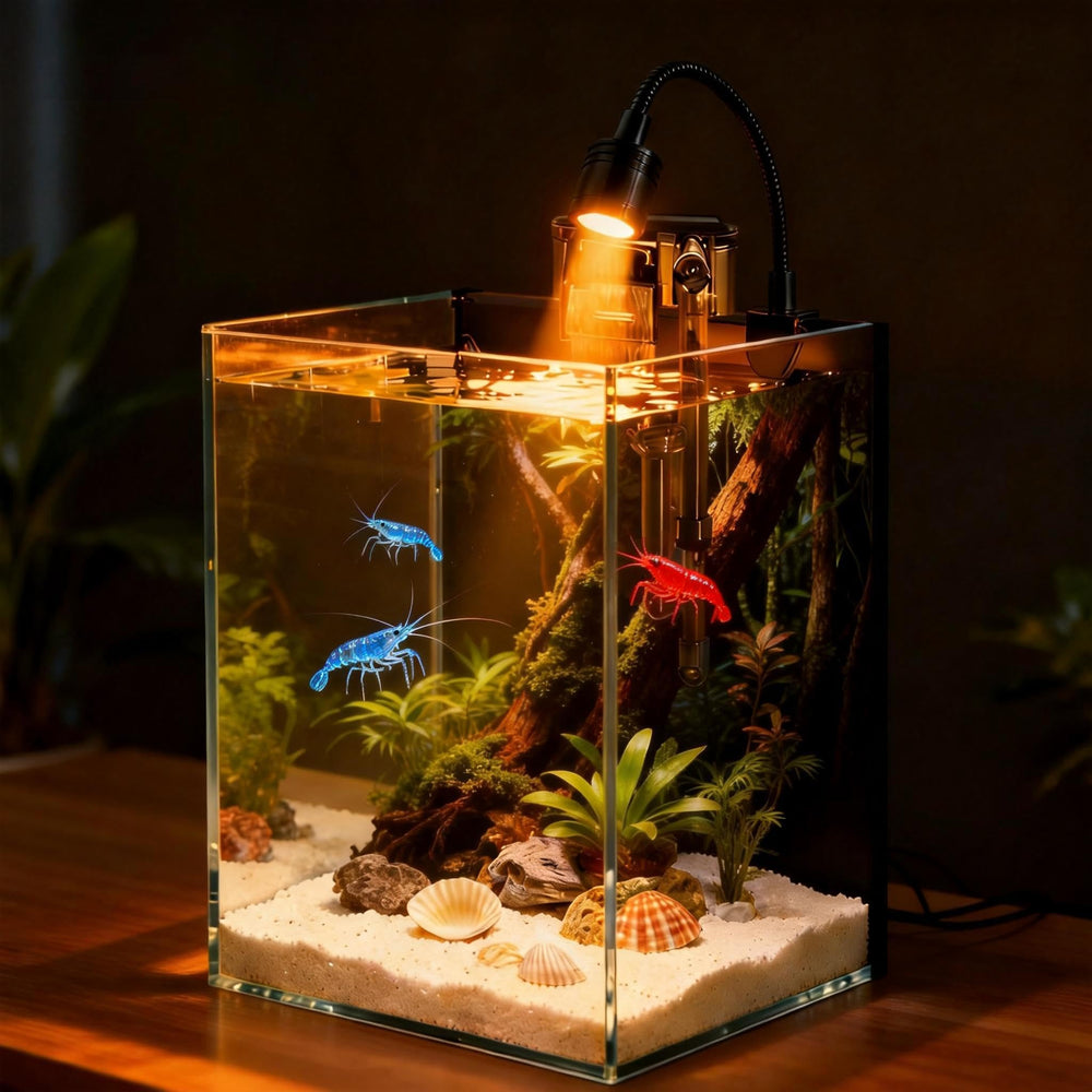 AQUA DAREN nano glass tank setup shows crystal clear viewing.