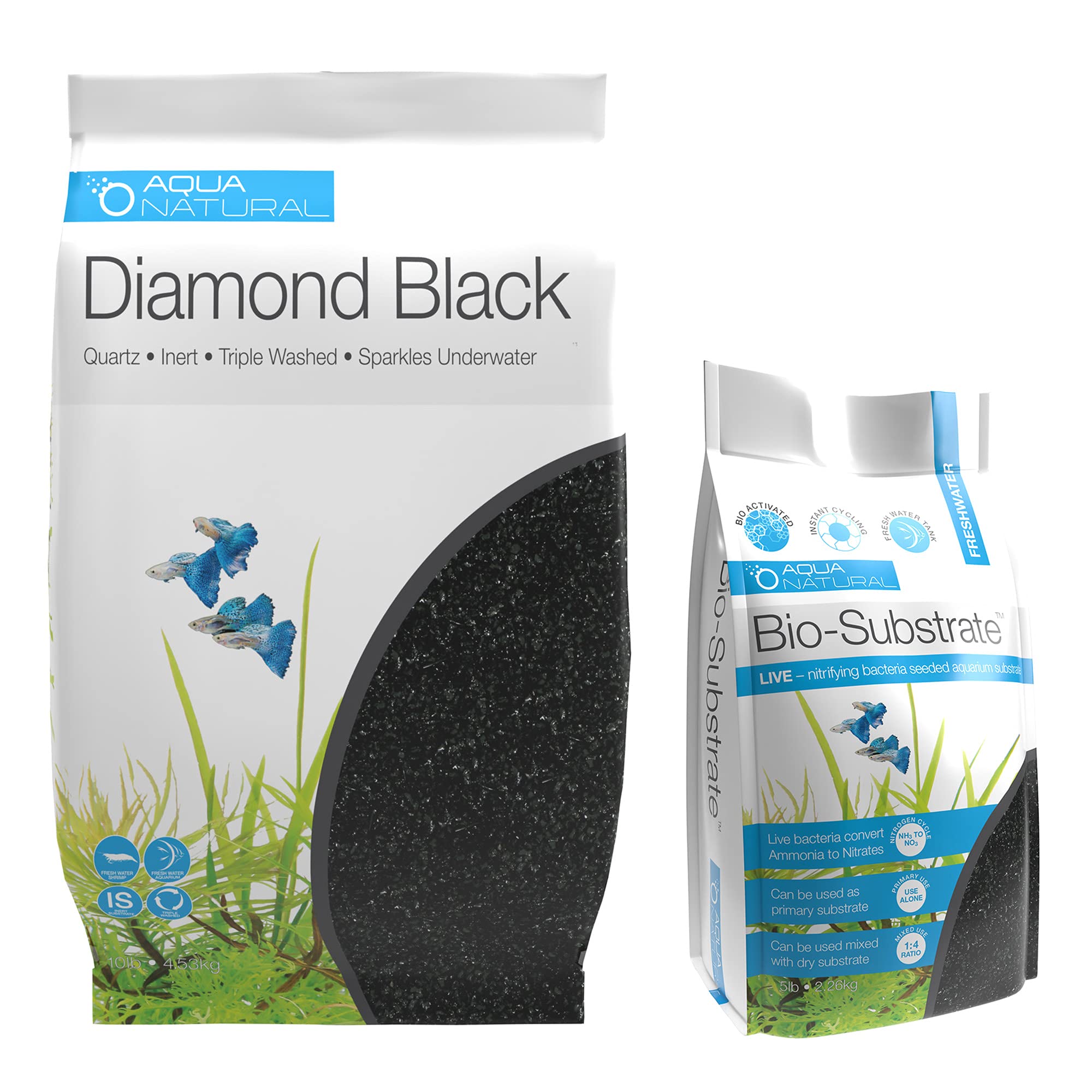 Aqua Natural Diamond Black quartz gravel adds sparkle while reducing tank buildup.