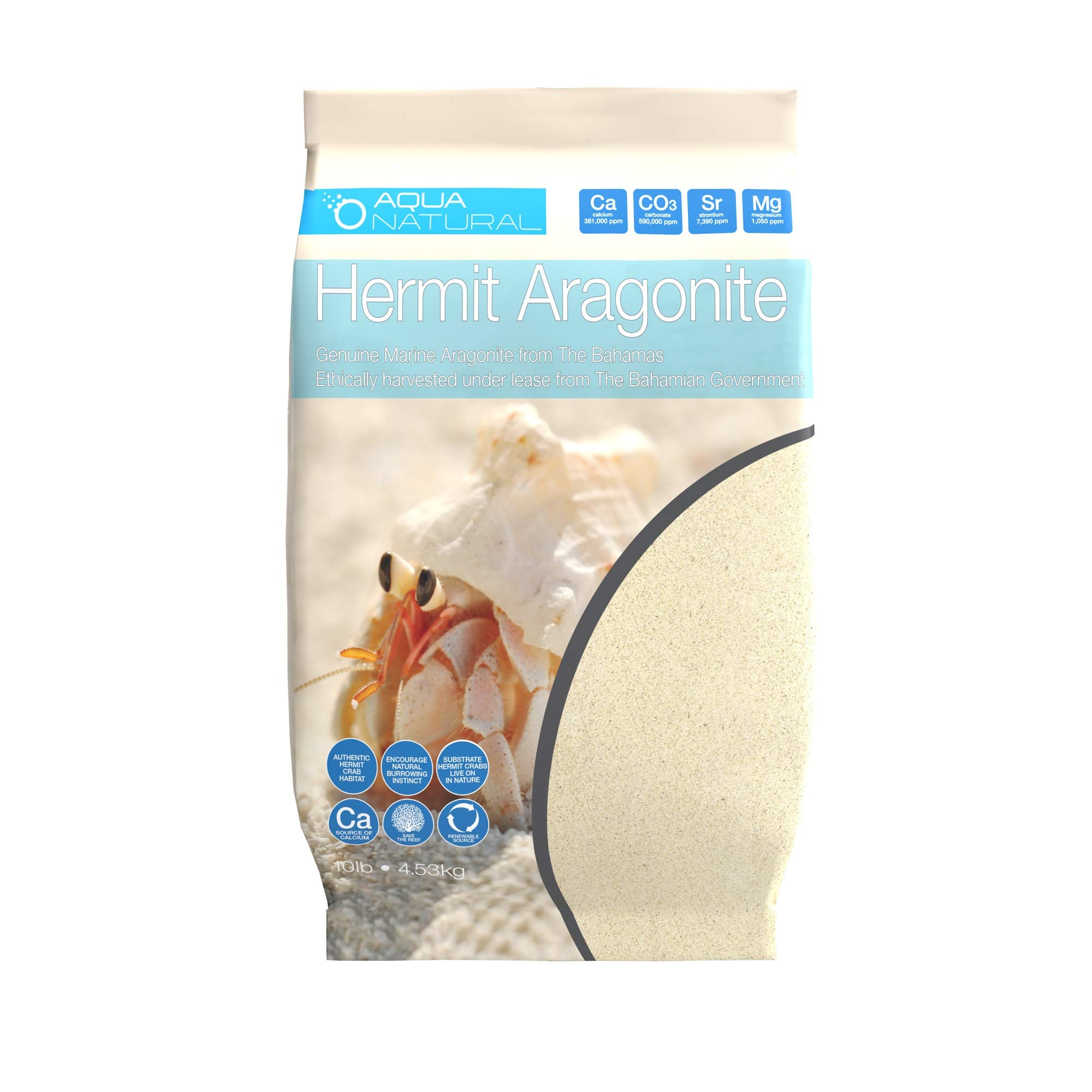 Aqua Natural Hermit Crab Aragonite 10lb bag for natural burrowing and clean habitat