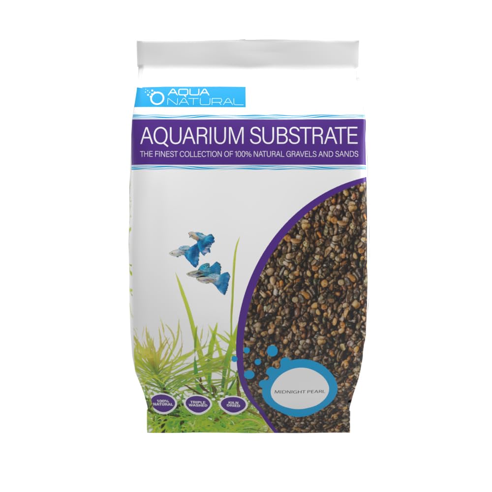 Aqua Natural Midnight Pearl gravel 2-4mm for a clean riverbed look in aquariums.