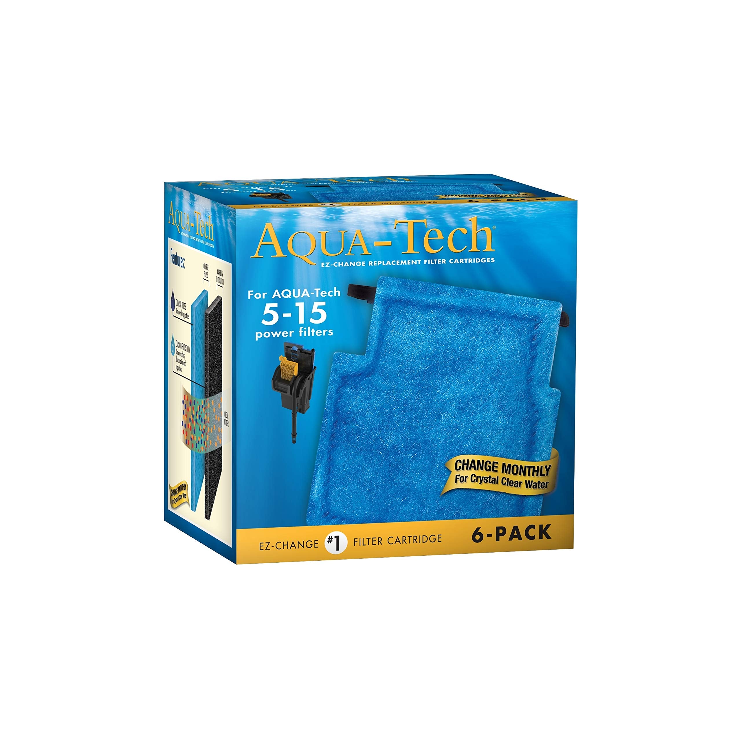 Aqua-Tech EZ-Change cartridge front view for quick, mess-free replacement in 5-15 power filters.