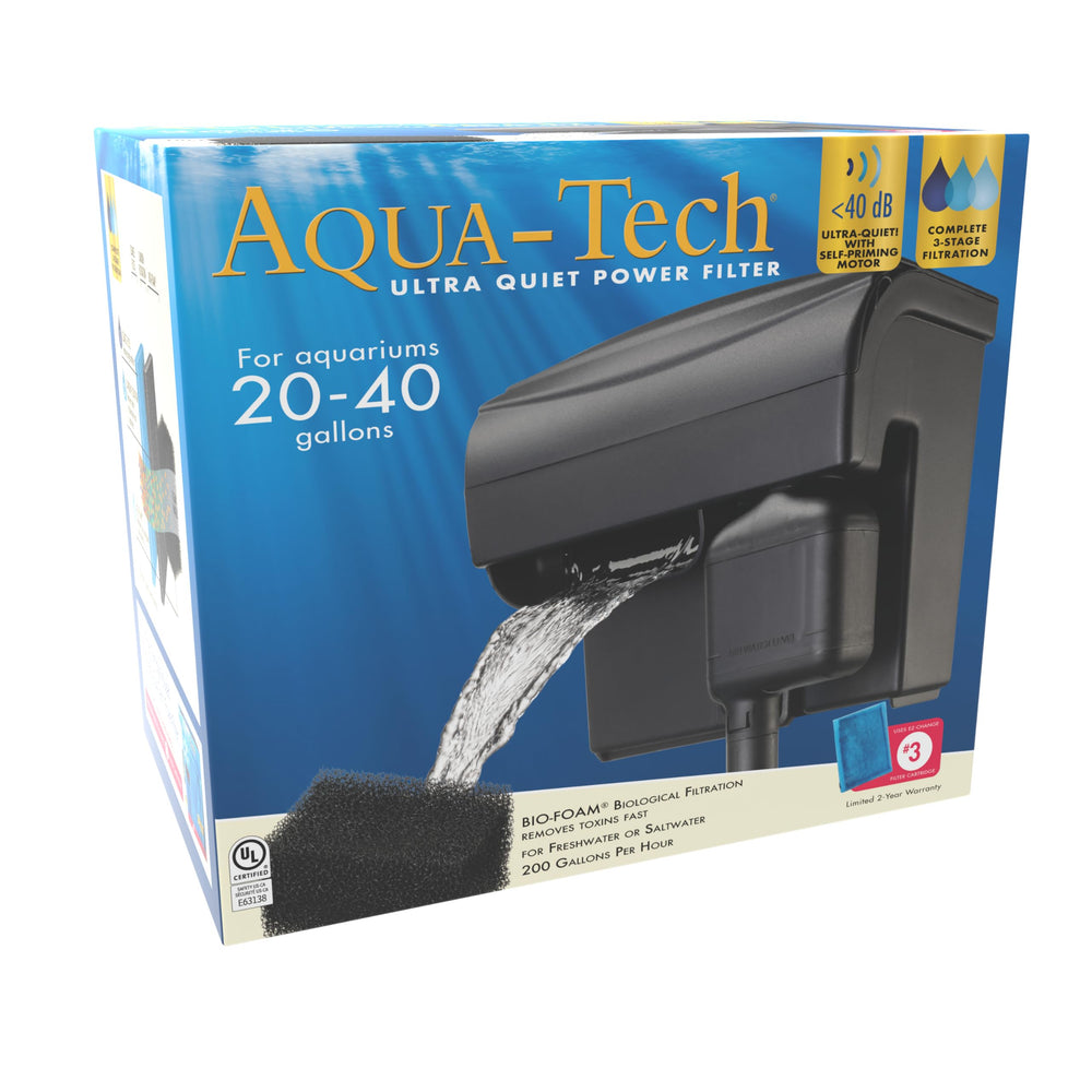 AQUA-TECH Ultra Quiet Filter assembly ready for quick setup in hood.
