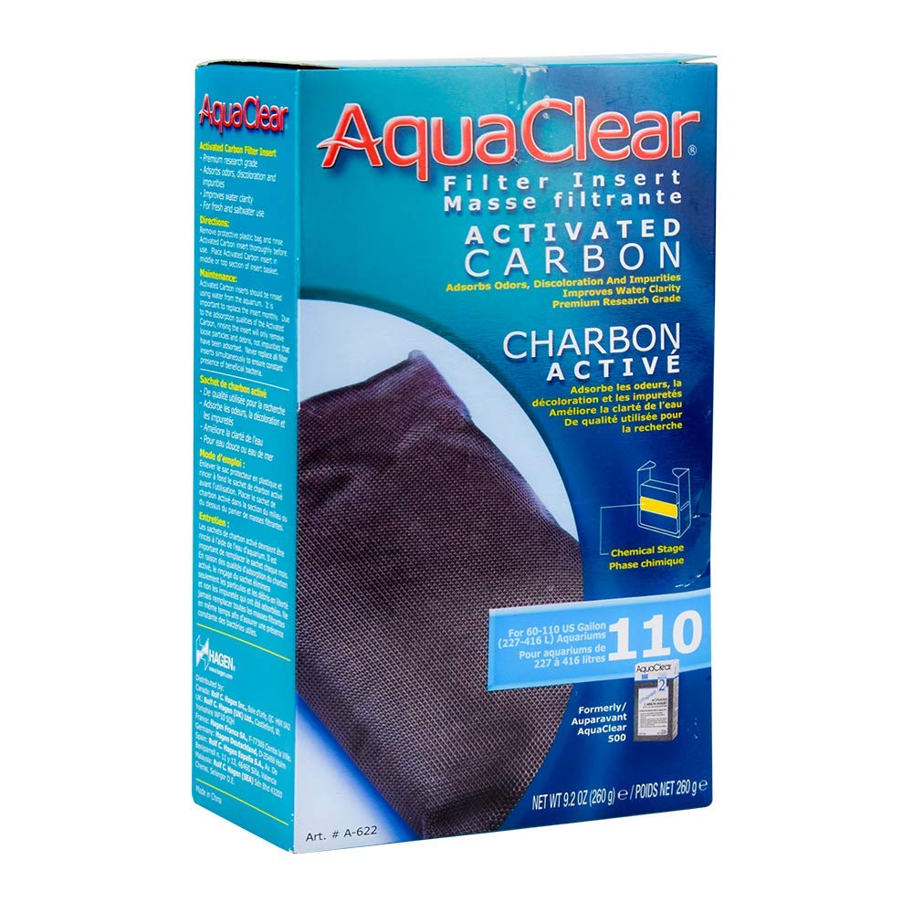 AquaClear 110 carbon insert close-up reveals porous surface for adsorption of impurities.