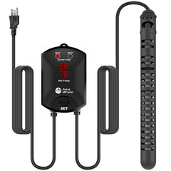 A AquaMiracle 200W heater with LED display shows current temperature for precise control.