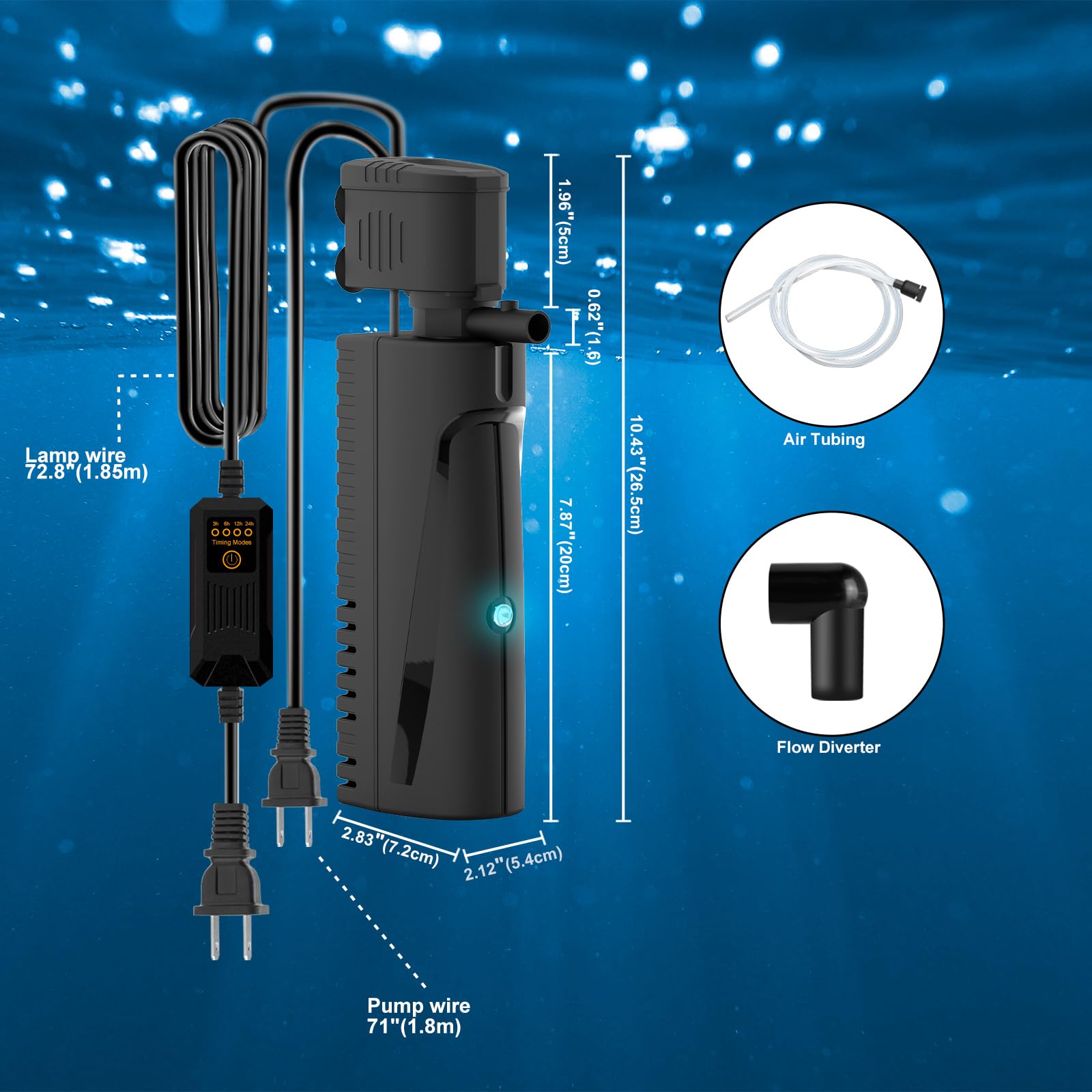 AquaMiracle filter fits 40-120 gallon aquariums for mid-to-large tanks.
