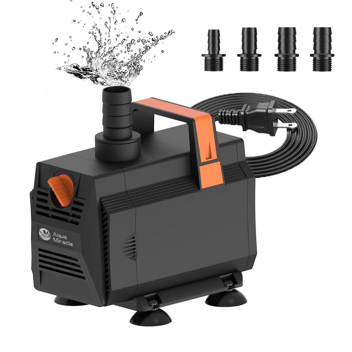 AquaMiracle 880GPH pump front view shows strong, compact design for fountains