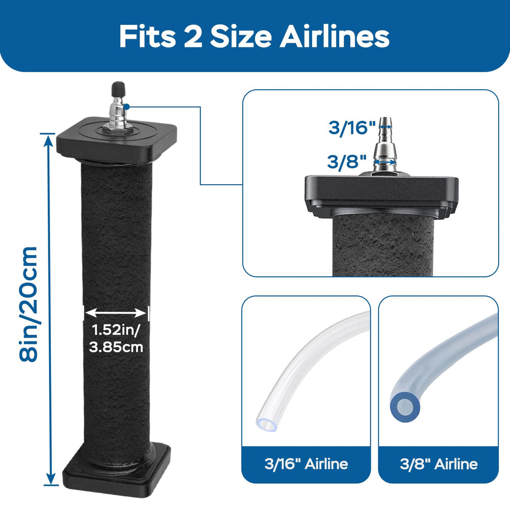 AquaMiracle diffuser compatible with 3/16 and 3/8 inch tubing for flexible setup.