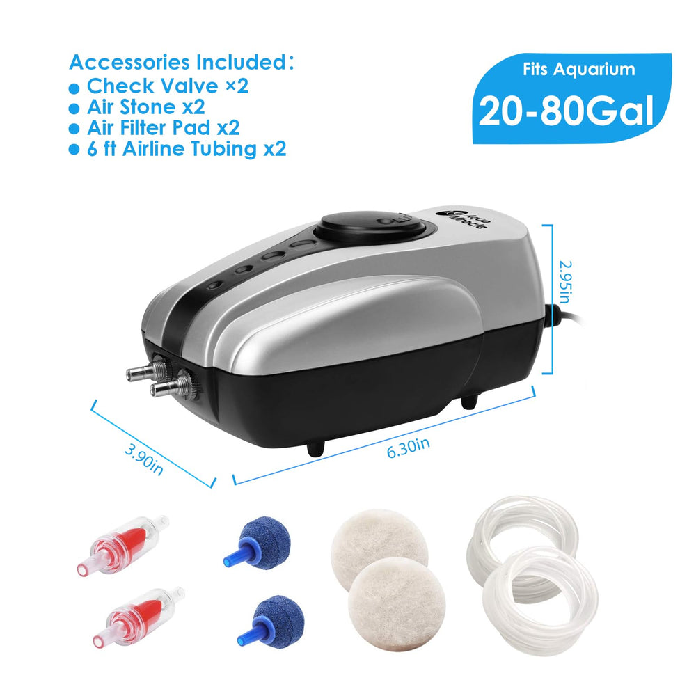 AquaMiracle all-in-one bubbler kit drives ornaments or sponge filters.