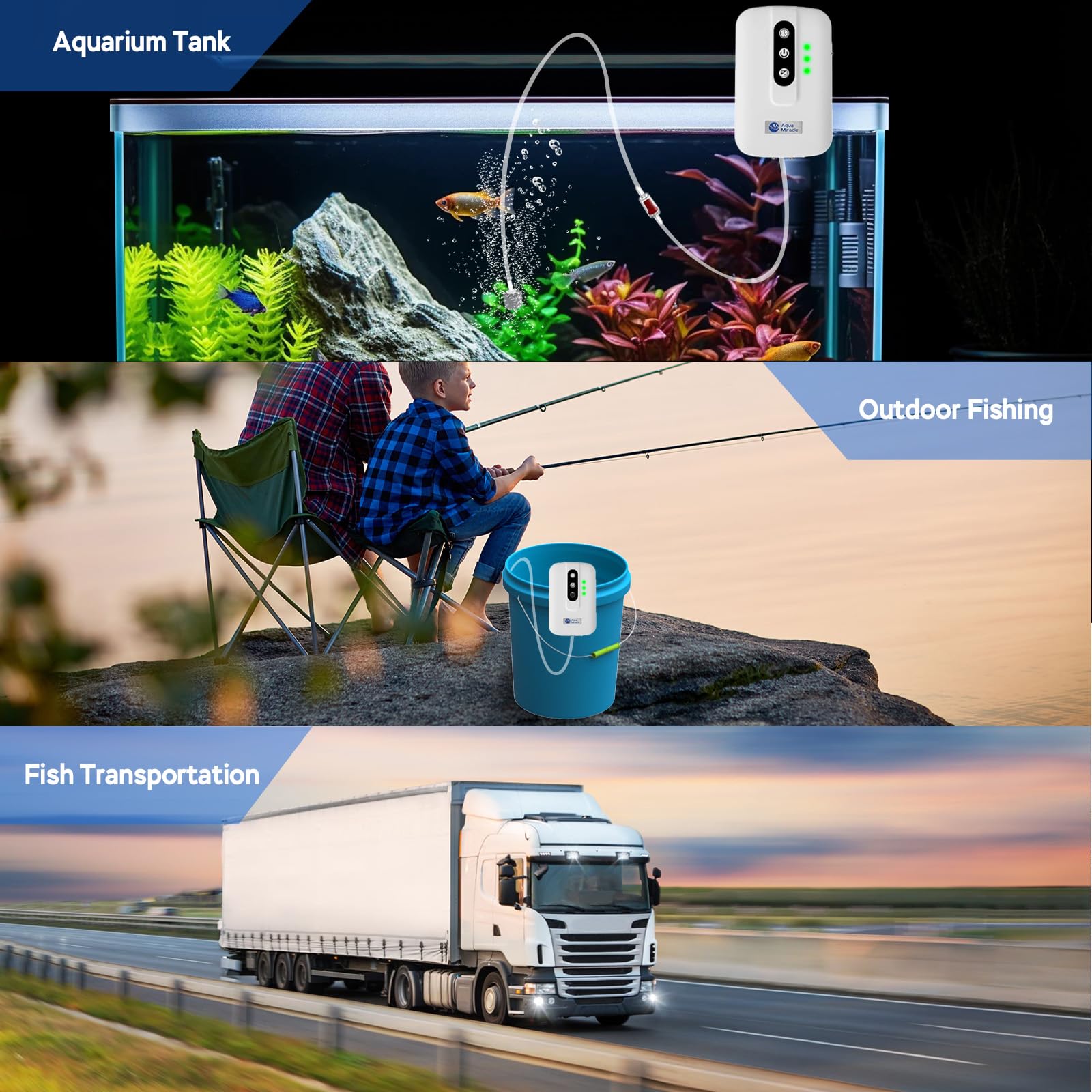 AquaMiracle emergency aerator during a power outage maintaining oxygen levels.