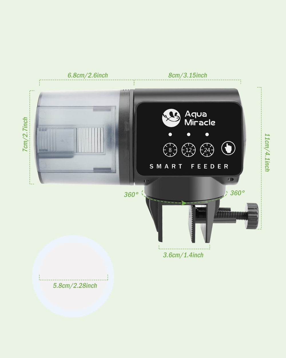 AquaMiracle feeder features easy refill with sliding lid for quick setup.