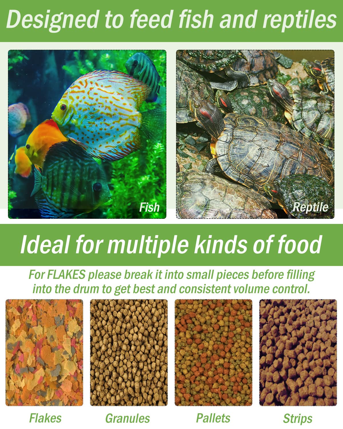 AquaMiracle feeder includes manual button for on-demand feeding.