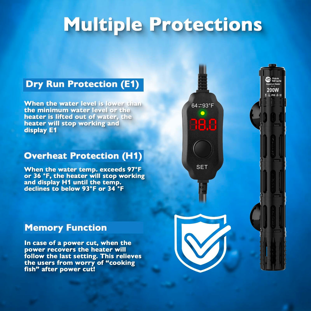 AquaMiracle heater memory function resumes last setting after power loss.