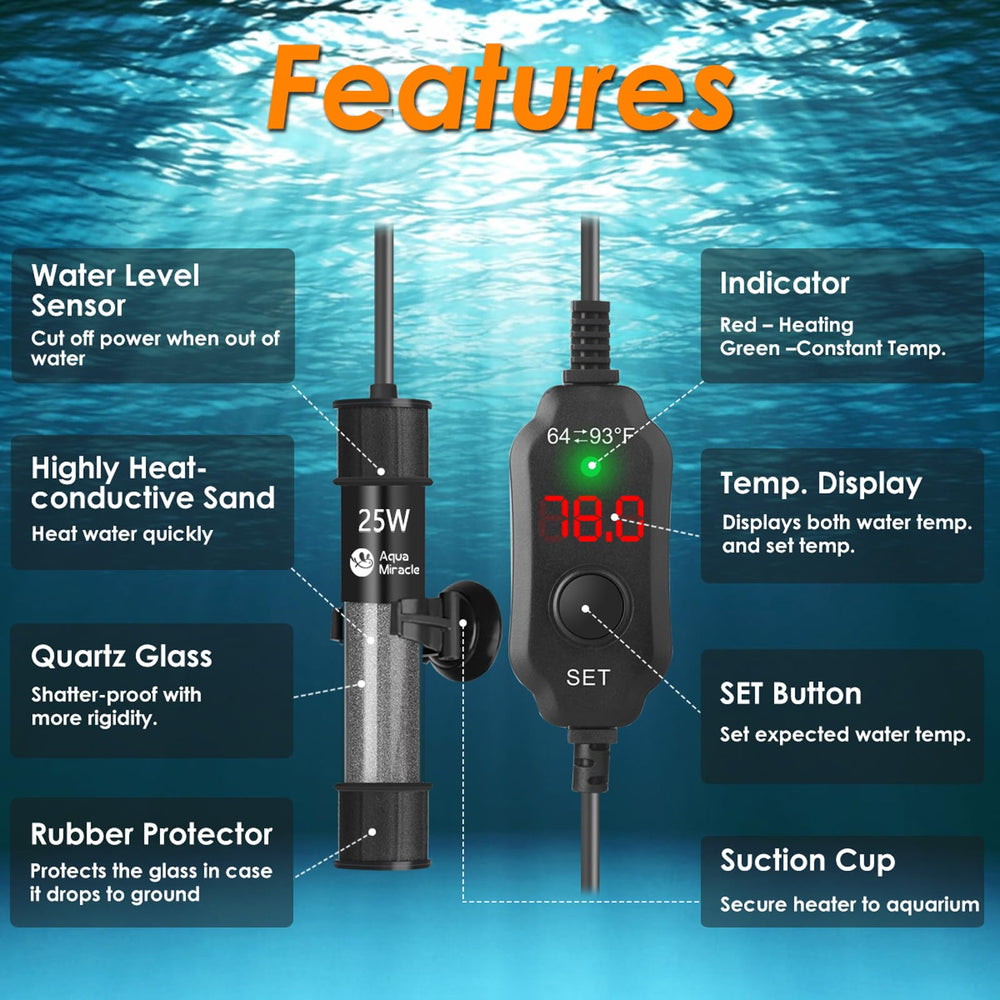 AquaMiracle heater LED digital display shows precise temperature at a glance.
