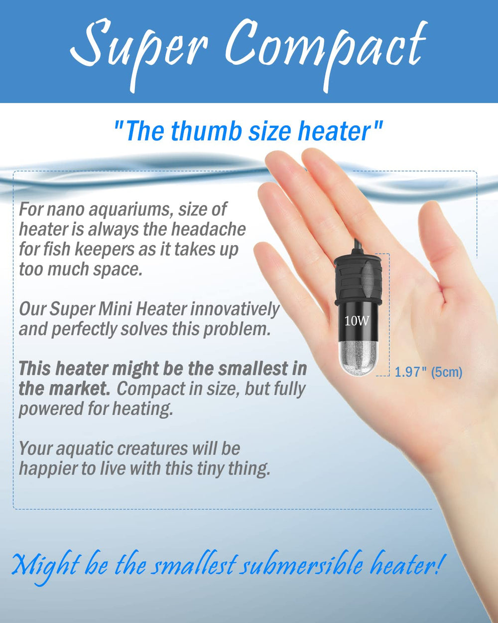 AquaMiracle mini heater with digital display shows precise temperature for easy control