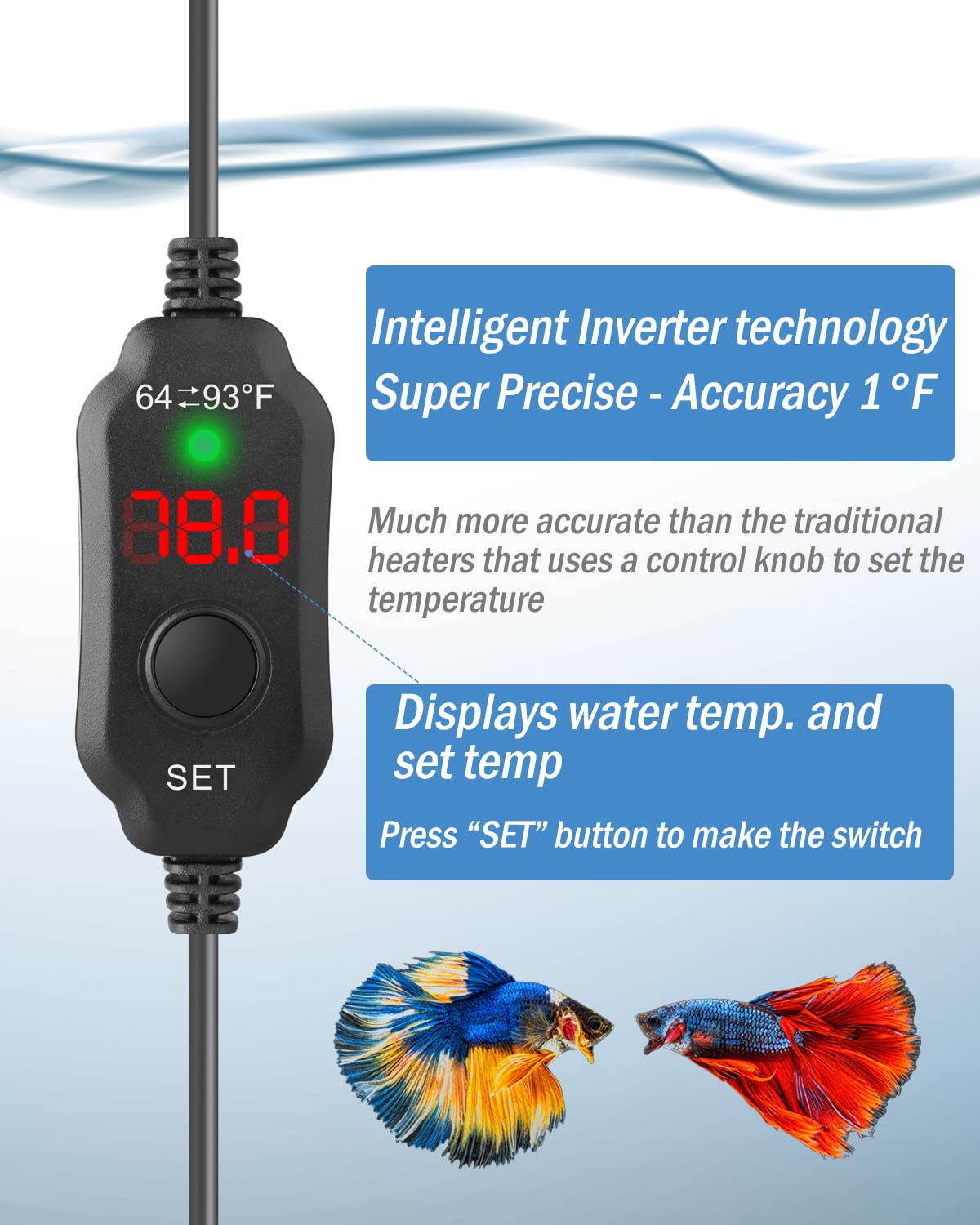 AquaMiracle heater connected to USB power bank for flexible, cable-free operation