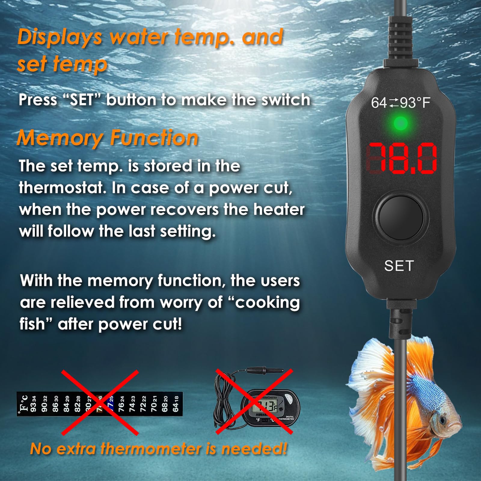 AquaMiracle overheat protection prevents dangerous temperatures in small tanks.