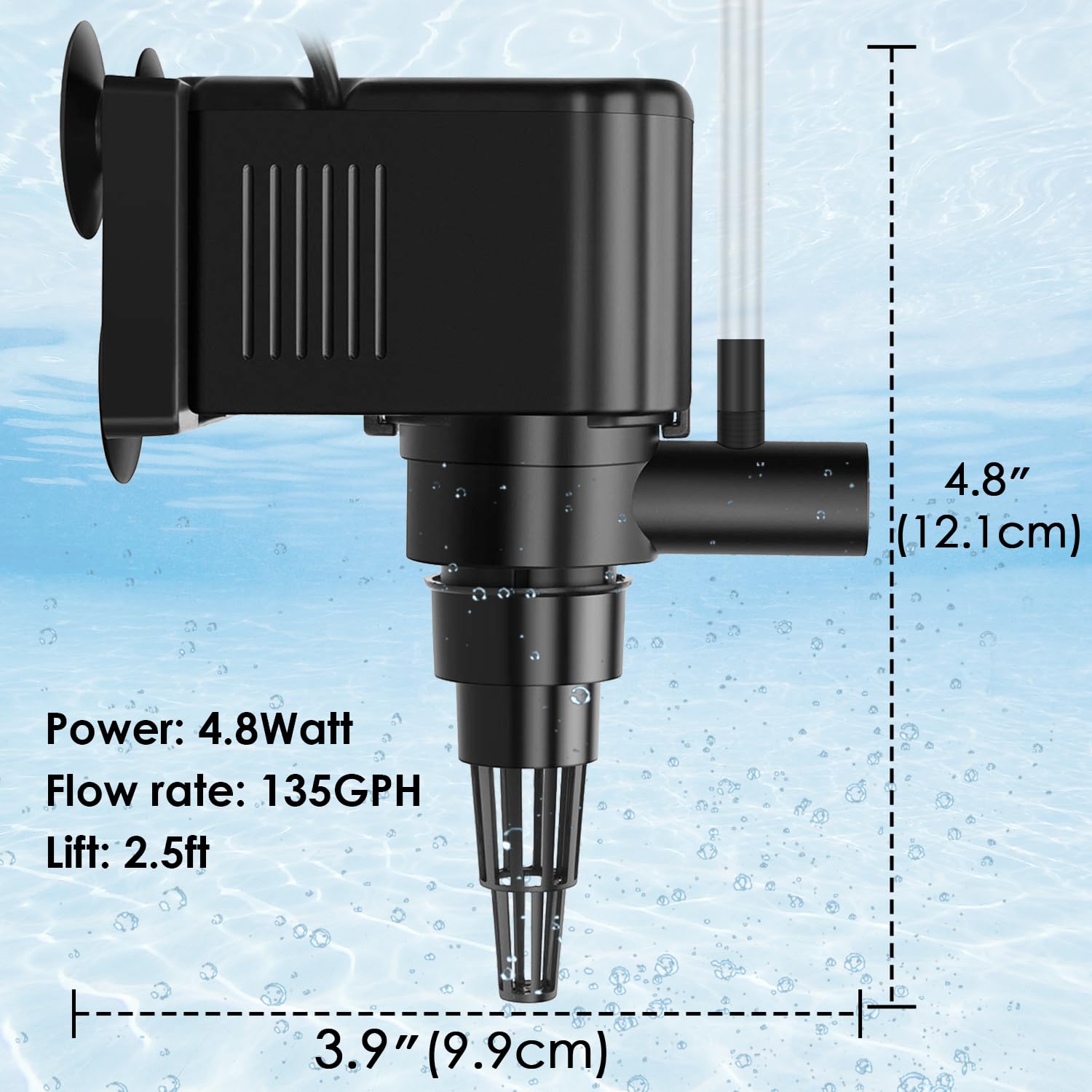 Aquamiracle powerhead 135GPH energy efficient with low power draw.