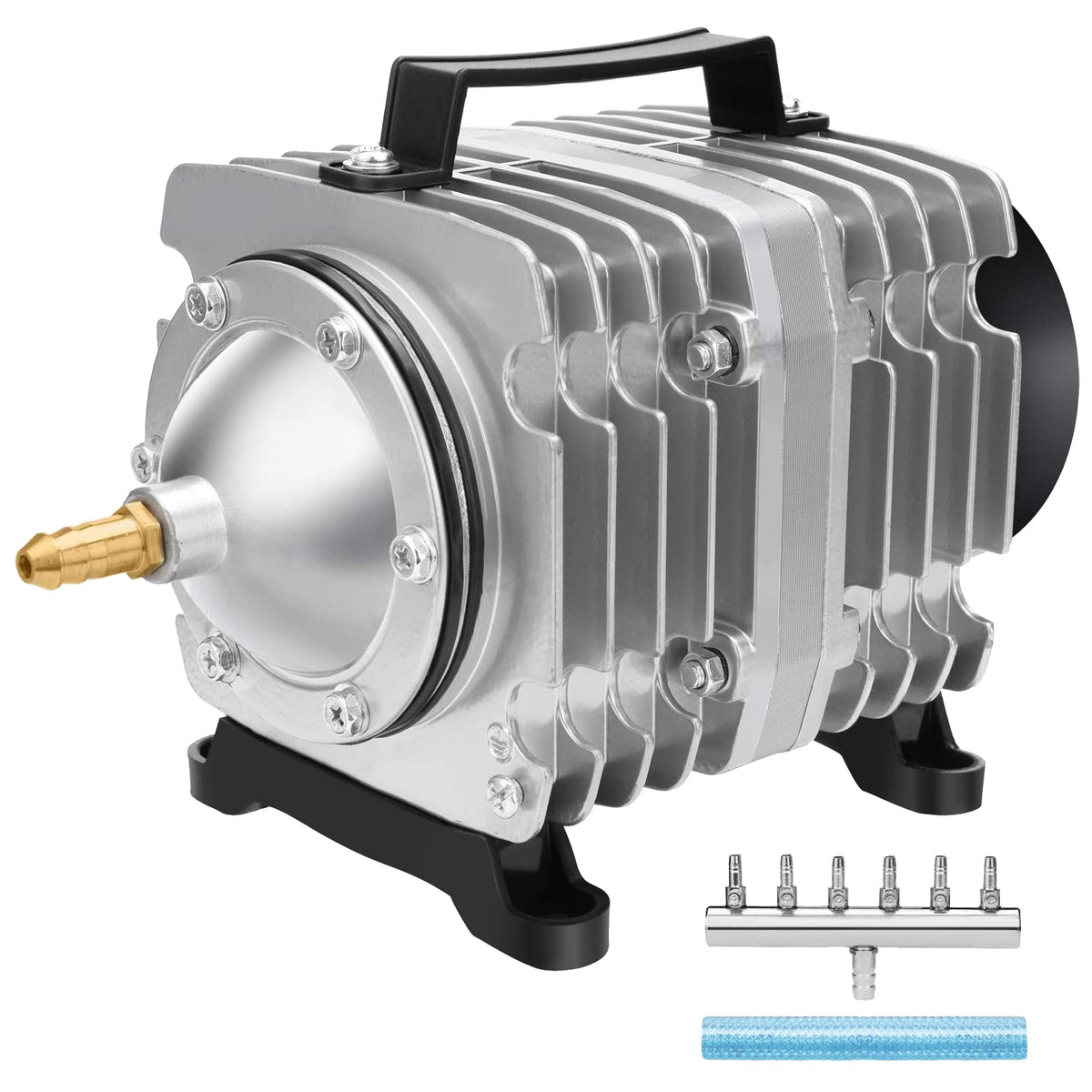 AquaMiracle pump front view showing compact design for reliable aquarium aeration.