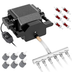 AquaMiracle Quiet Fish Tank Air Pump front view showing compact, silent operation.