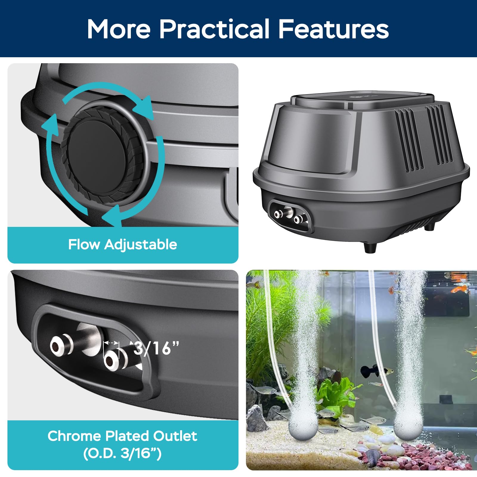 Aquamiracle quiet operation reduces vibration for a calm tank experience.