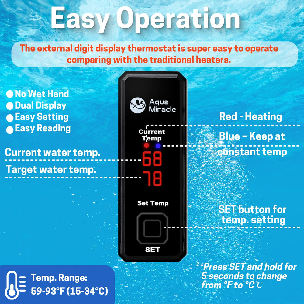 AquaMiracle heater features a quartz glass tube for durability.