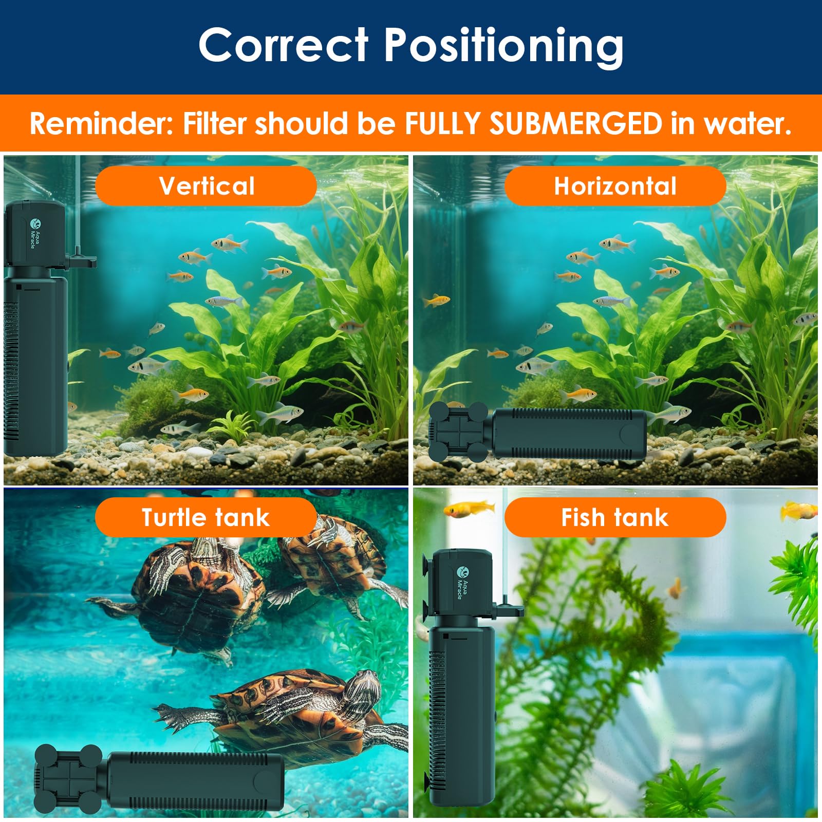 AquaMiracle turtle filter housing designed for safe turtle tank filtration.