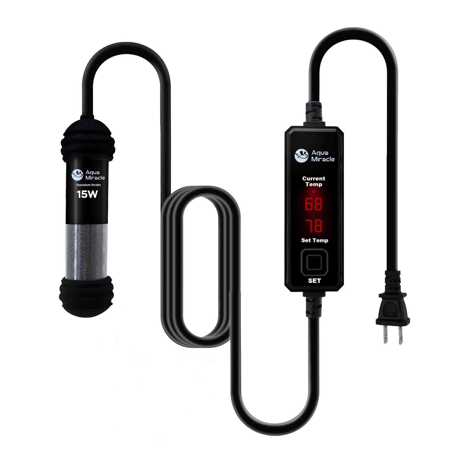 AquaMiracle Upgraded 15W heater with dual LED display for precise temperature control.