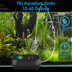AquaMiracle USB aquarium air pump in action delivering steady bubbles in a 60-gallon tank