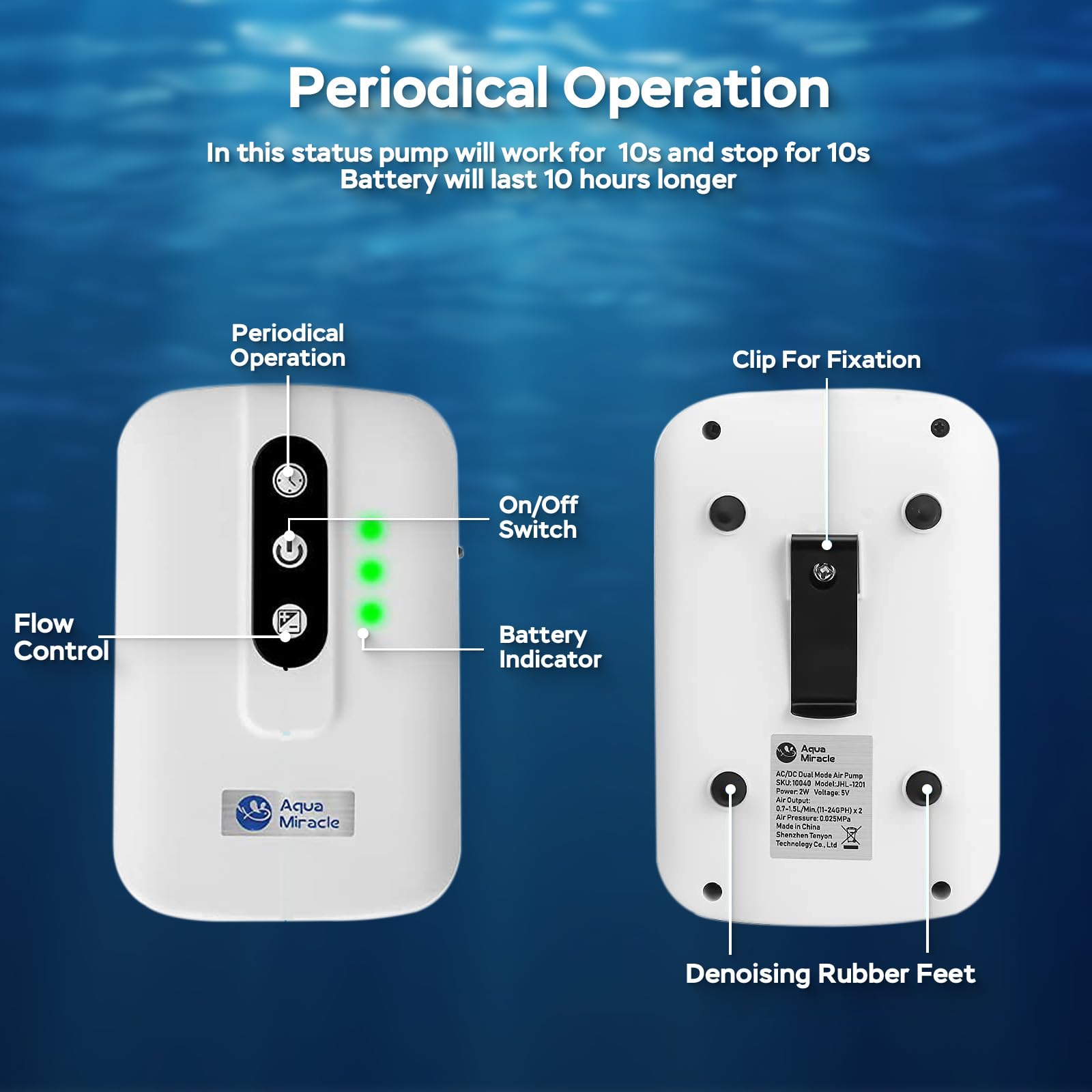 AquaMiracle USB rechargeable aerator powers during outages for uninterrupted tank atmosphere