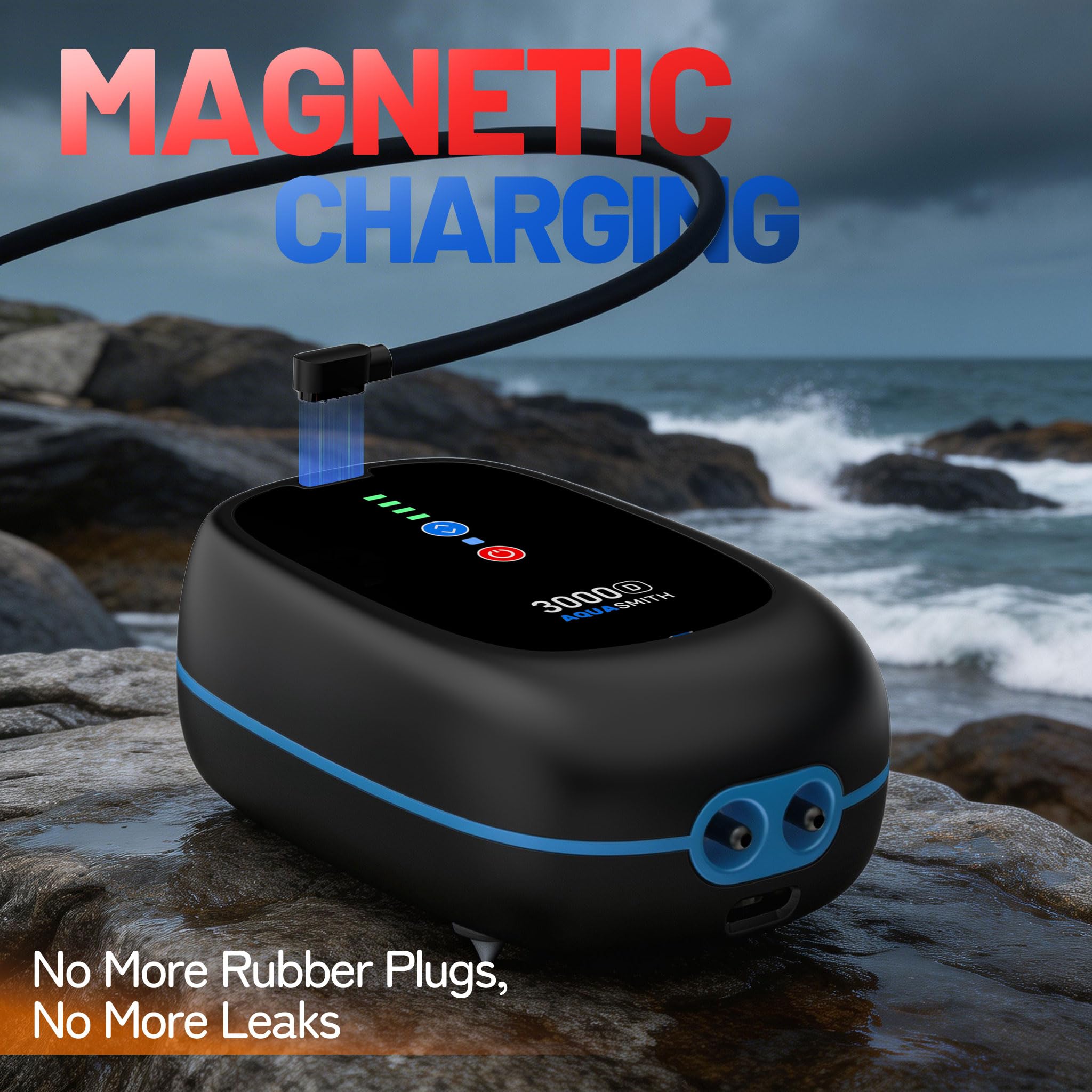 AQUASMITH Bait Aerator highlights 3000mAh battery and extended runtime