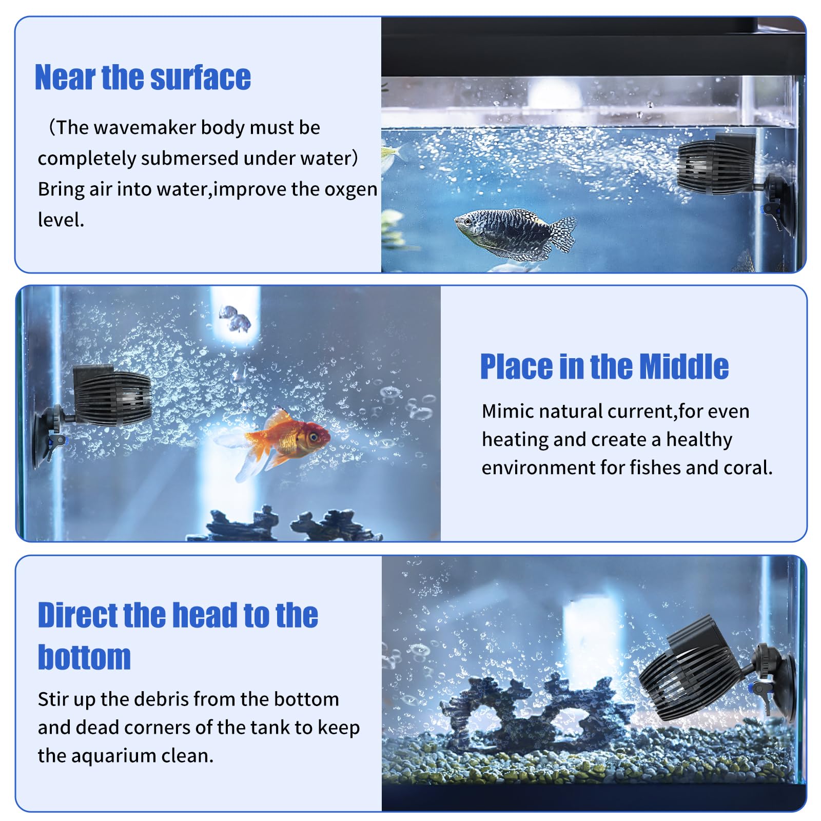 AQUANEAT suction cup installation keeps pump secure and adjustable.