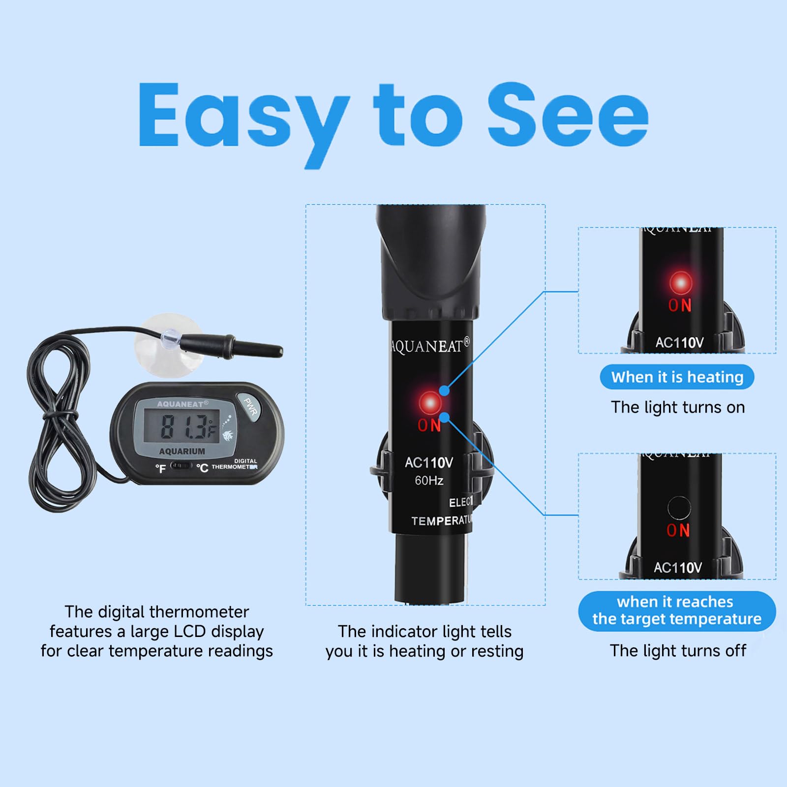 AQUANEAT suitable for 40-75 gallon tanks maintains steady temperatures