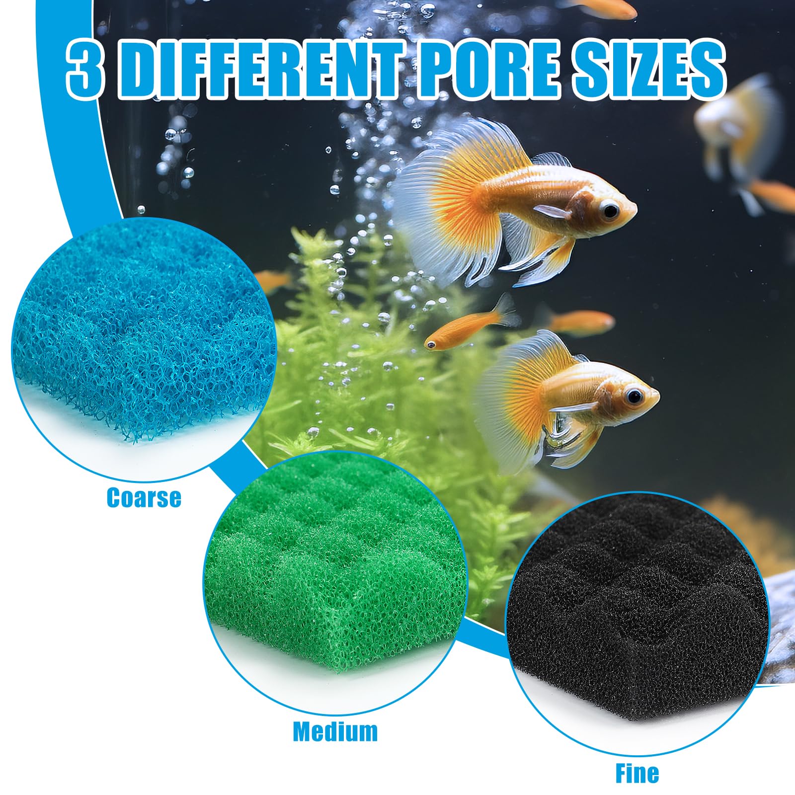 AQUANEAT Aquarium Bio Sponge medium foam captures mid-size particles in filters.