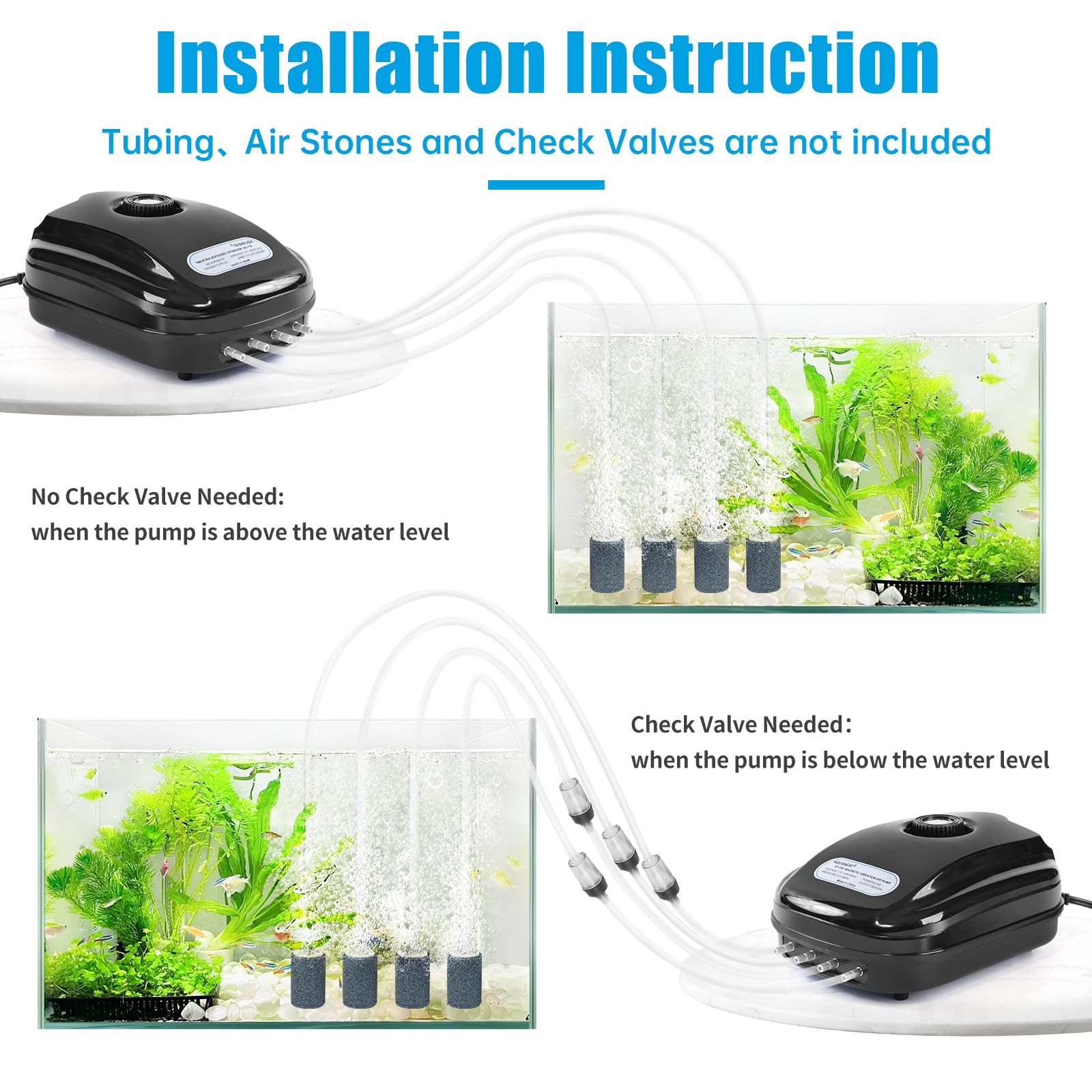 AQUANEAT setup image showing compact pump suitable for various tanks.