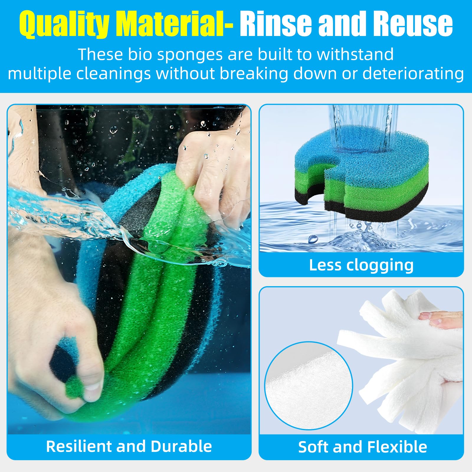 AQUANEAT black fine sponge pad captures tiny particles without clogging.