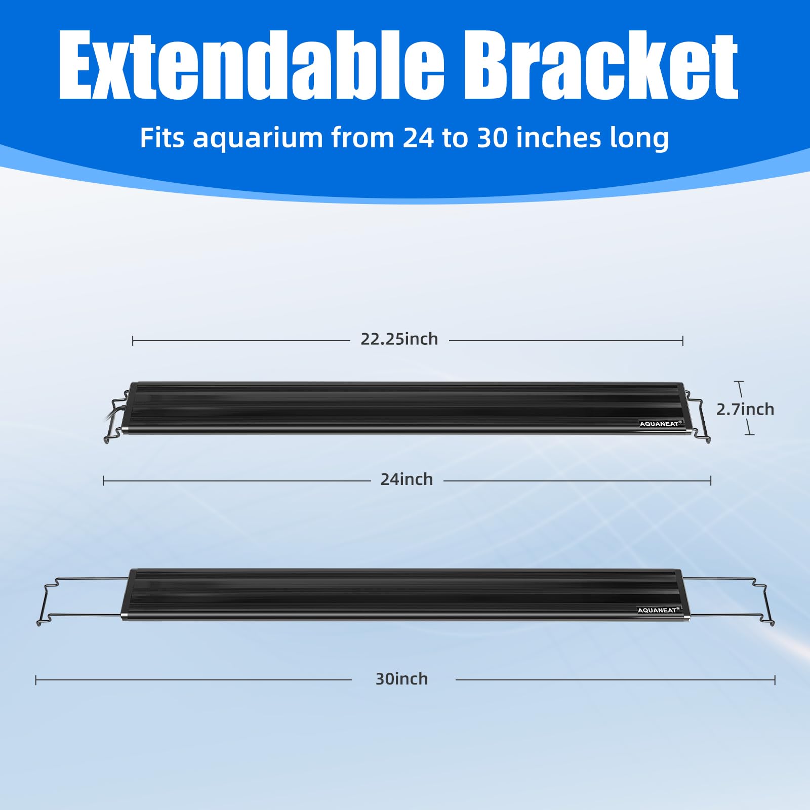 AQUANEAT LED fixture with extendable brackets designed for 24-30 inch tanks.