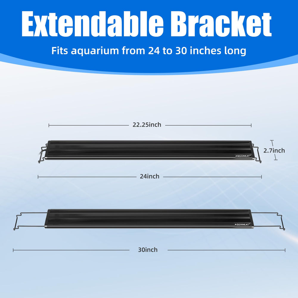 AQUANEAT LED fixture with extendable brackets designed for 24-30 inch tanks.