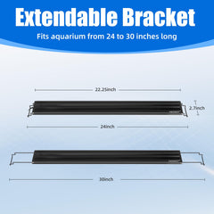 AQUANEAT LED fixture with extendable brackets designed for 24-30 inch tanks.