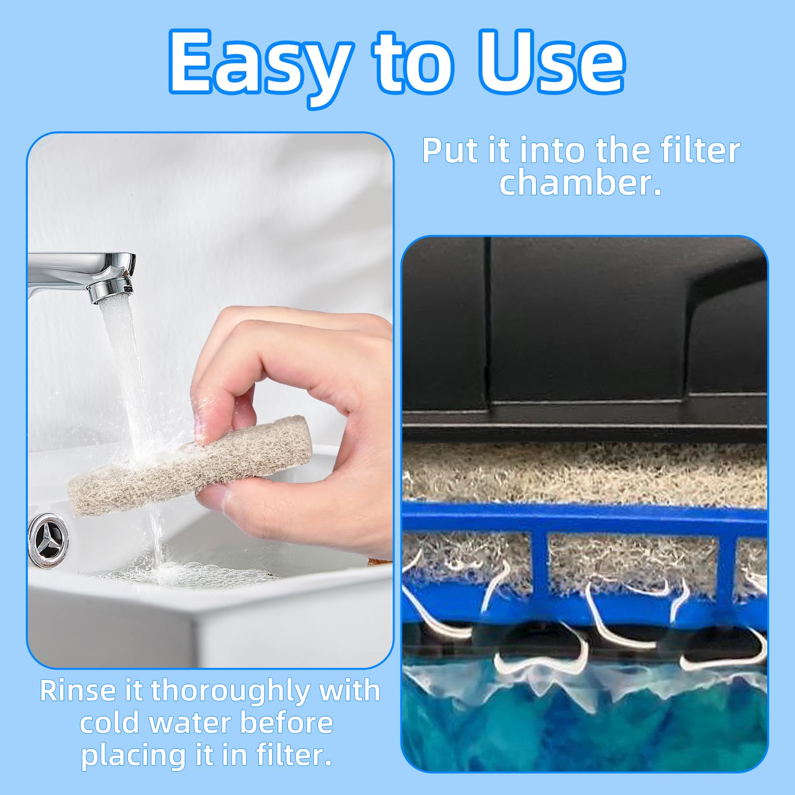 AQUANEAT pre-cut filter pads shown for easy installation